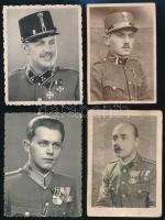 Katonák kitüntetésekkel, különböző időszakokból, 4 db portréfotó, némelyik felületén törésnyommal, 8,5×6,5 cm