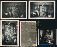 cca 1930-1958 Régi karácsonyok, 5 db fotó, 6×9 és 6×6 cm