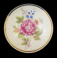 Hollóházi kerek tégely, matricás, jelzett, kis kopásokkal, d: 7 cm