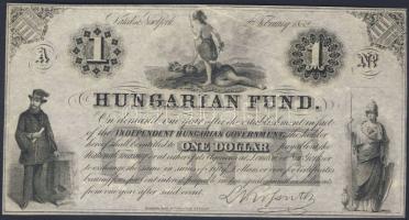 Emigrációs "Kossuth bankó" 1852. 1$ sorszám nélkül, "A" sorozatjelzés mellett kis "3"-as számjeggyel, erős papírráncokkal! T:I