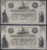 Emigrációs "Kossuth bankó" 1852. 1$ (2x) egymásutáni kézzel írott sorszámokkal T:I