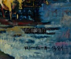 Vajda Miklós (1928-): Itatás. Olaj, vászon, jelzett, faragott fa keretben, 35×45 cm