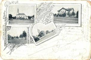 1901 Hegyeshalom, templomok, vasútállomás, utca. Freistadt M. kiadása, Art Nouveau, floral (kopott sarkak / worn corners)
