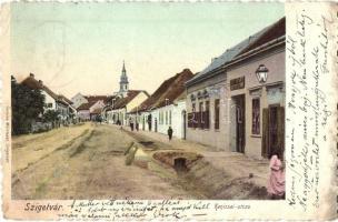 1906 Szigetvár, Kanizsai utca, üzlet, templom. Corvina Műintézet kiadása (EB)