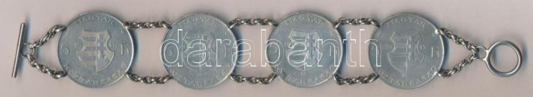 1947. 5Ft Ag "Kossuth" (4x) ékszerré alakítva, láncokkal egymáshoz rögzítve T:2-