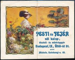 1927 Bp. IX., Pesti és Fejér női kalap-, dísztoll és művirággyár szórólap, hajtott