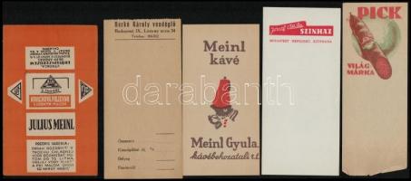 10 db vegyes számolócédula (Meinl kávé, Apenta, József Attila Színház, Pick, Palma)