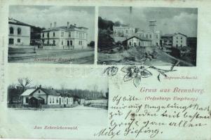 1899 Sopron, Oedenburg; Brennbergbánya, Brennberg; Bánya kancellária, Sopron akna, utcakép. Kiadja L. F. Kummert No. 49. / Brennberg Kanzlei, Sopron Schacht, Aus Zehreichenwald (EB)