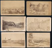 cca 1870 6 db osztrák, német városokról készült fotó, fénynyomat, feliratozva, különböző méretben
