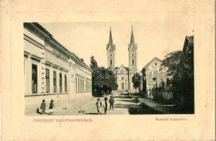 Hajdúhadháza, Kossuth Lajos utca, állami elemi iskola, templom. W.L. Bp. 5805. 1911-13. Horovitz Lajos kiadása (EK)