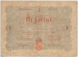 1848. 5Ft Kossuth bankó vörösesbarna T:III fo.,tűlyuk Adamo G109
