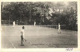 1928 Kőszeg, Hunyadi Mátyás m. kir. reáliskolai nevelőintézet, tenisz-játék (ragasztónyom / gluemark)