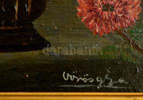 Vörös jelzéssel: Virágcsendélet. Olaj, farost, keretben, 32×18 cm