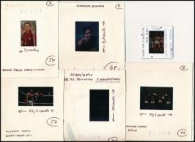 6 db sportolókról készült diapozitív, Balczó, Gedó, Gyarmati Andrea, stb., feliratozva, különböző mé...