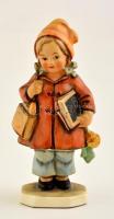 Friedel Bavaria iskolás kislány kerámia figura, kézzel festett, jelzett, hibátlan, m: 16,5 cm