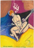 Jelzés nélkül: 3 db pornográf grafika, vegyes technika, papír, 23,5×17 cm