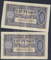 1938. 1P (2x) egymásutáni sorszámokkal, mindkettőben teljesen áthúzódó, függőleges erős papírránc! T...