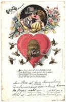 1901 Gruss aus Diószegh / Romantic couple, beehive, Philipp Frey & Co. litho (EB)