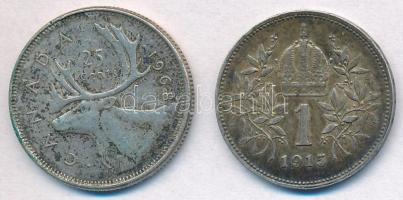 Vegyes: Ausztria 1915. 1K Ag "Ferenc József" + Kanada 1968. 25c Ag T:2 patina
Mixed: Aust...