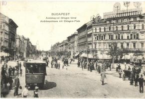 Budapest VI. Andrássy út, Oktogon tér, villamosok, Bass Sarolta női ruha terme,