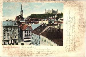 Pozsony, Pressburg, Bratislava; Látkép a várral, templom / castle, church (kis szakadás / small tear)