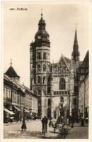 Kassa, Kosice; Hlavna ulica / Hauptstrasse / Fő utca, templom / main street, church