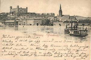 1899 Pozsony, Pressburg, Bratislava; Dunai látkép a várral, gőzhajó / general view, castle, steamship (EK)