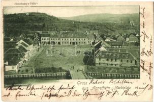 1901 Szentágota, Agnetheln, Agnita; Piac tér, Steinburg hegy / Marktplatz, Steinburgs Höh / market square, mountain (ázott / wet damage)
