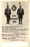 1939 Újévi köszöntő, díszegyenruhás katonák, vitéz Endre László / Hungarian military, New Years greeting postcard