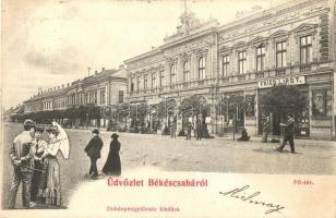 1907 Békéscsaba, Fő tér, Fried Lipót, Gencsi József üzlete, Dohány nagytőzsde boltja és saját kiadása (EK)