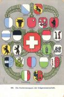 Die Kantonsappen der Eidgenossenschaft, VErlag Xaver Frey & Co. / Swiss coat of arms + Luftpost (kopott sarkak / worn corners)