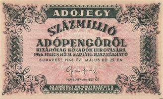 1946. 100.000.000AP vízjel nélkül, fehér papíron, hátlapi szöveg vékony betűvel T:I