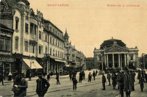Nagyvárad, Oradea; Bémer tér, Színház, Lévay István üzlete. W. L. Bp. 261. / square, theater, shops, street view (EK)
