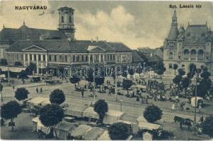 Nagyvárad, Oradea; Szent László tér, kávéház, piac, árusok és bódék, Weisz Vilmos üzlete. Kiadja Klein Sándor és Vilmos / square, café, market vendors and booths, shops (fa)