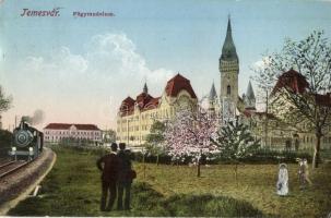 1912 Temesvár, Timisoara; Főgimnázium, gőzmozdony / grammar school, locomotive