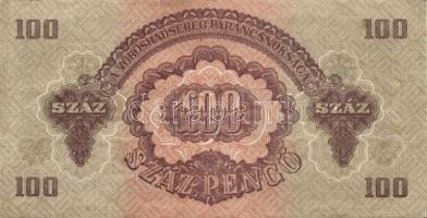 1944. 100P "V.H." igen dekoratív, erős papírráncokkal, sorszám utolsó "O" számje...