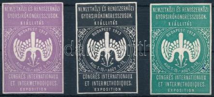 1913 Nemzetközi és Rendszerközi Gyorsíró Kongresszus 3 db klf levélzáró