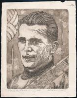 Kádas István (1941-): Puskás Ferenc. Rézkarc, papír, jelzett, szélén kis szakadás, 18,5x15 cm