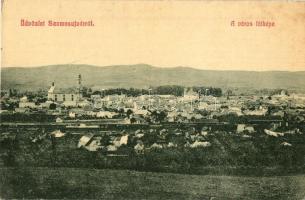 Szamosújvár, Gherla; látkép, vasútállomás, vagonok. W. L. 1879. / general view, railway station, wagons (kissé ázott sarok / slightly wet corner)