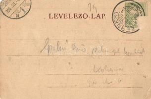 1906 Zernest, Zernyest, Zarnesti; Anfang der Propasta, Geschäftslocal M. Blosz, Rumänische Schule. V...