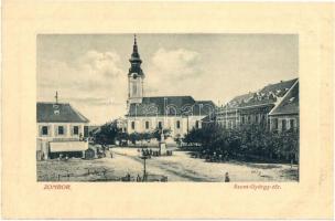 Zombor, Sombor; Szent György tér, Ortodox templom, Kovacsits Radivoj, Szuppek Gyula üzlete. W. L. Bp. 3745. / square, Orthodox church, shops (EB)