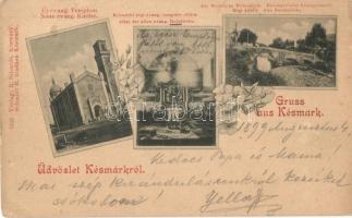 1899 Késmárk, Kezmarok; Új és régi evangélikus templom, Régi kőhíd / old and new churches, old bridge. Floral (EK)