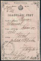 1887 Igazolási jegy péceli kocsivezető részére 1 ft okmánybélyeggel