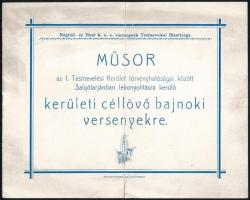 1930 Műsor az I. Testnevelési Kerület törvényhatóságai között Salgótarjánban lebonyolításra kerülő kerületi céllövő bajnoki versenyekre, 16x20,5 cm