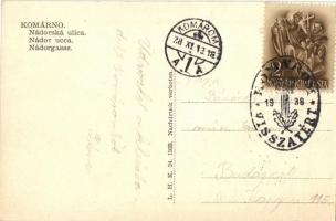 Komárom, Komárno; Nádorská ulica / Nádor utca, Szentháromság szobor, templom, Kovács üzlete. L. H. K...