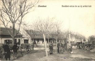 Zombor, Sombor; Bezdáni utca, Új artézi kút, üzlet / street view with new artesian well, shop (EK)