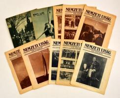1928-1938 Vegyes nyomtatvány tétel, a Nemzeti újság 2 száma, és a Nemzeti Újság képes műmellékletének 8 száma, összesen 10 szám, változó állapotban.