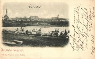 1898 Baja, Corso, termény piac a Dunán csónakokban. Kiadja Wagner Antal (EK)