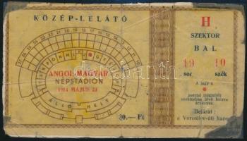1954 Belépő a 7:1-re végződő magyar-angol mérkőzésre /  1954 Entrance ticket to the Hungary-England match (resulted in 7:1)