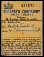 1944 Budapesti cukorjegy zsidó személy részére, kitöltött